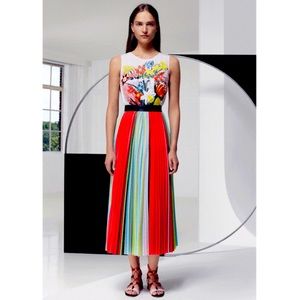 Mary Katrantzou Pleated Rainbow Stripe Midi Skirt